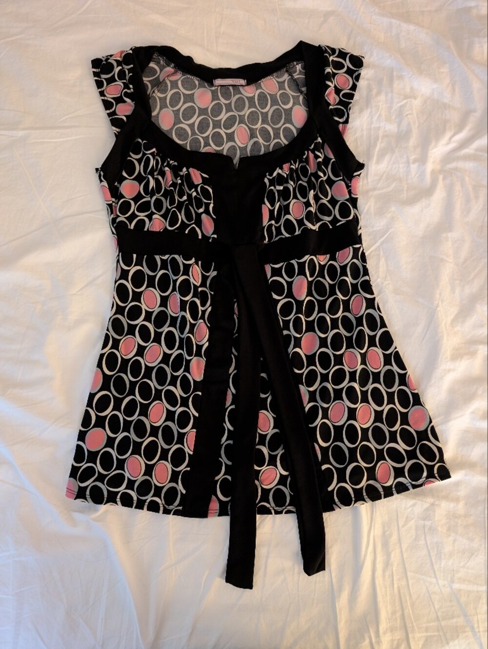 Black And Pink Polka Dot Short Sleeve Top